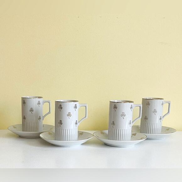 4 Vtg Irish Clover Porcelain Coffee Cups Saucers Japan Tea Cup, Mugs - Picture 2 of 14